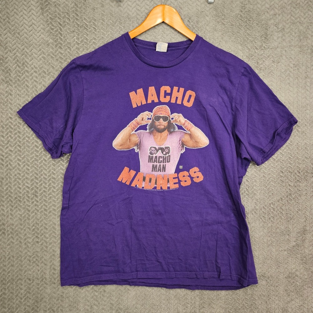 Retro WWE Macho Man Randy Savage Madness Purple Graphic T-Shirt 2XL